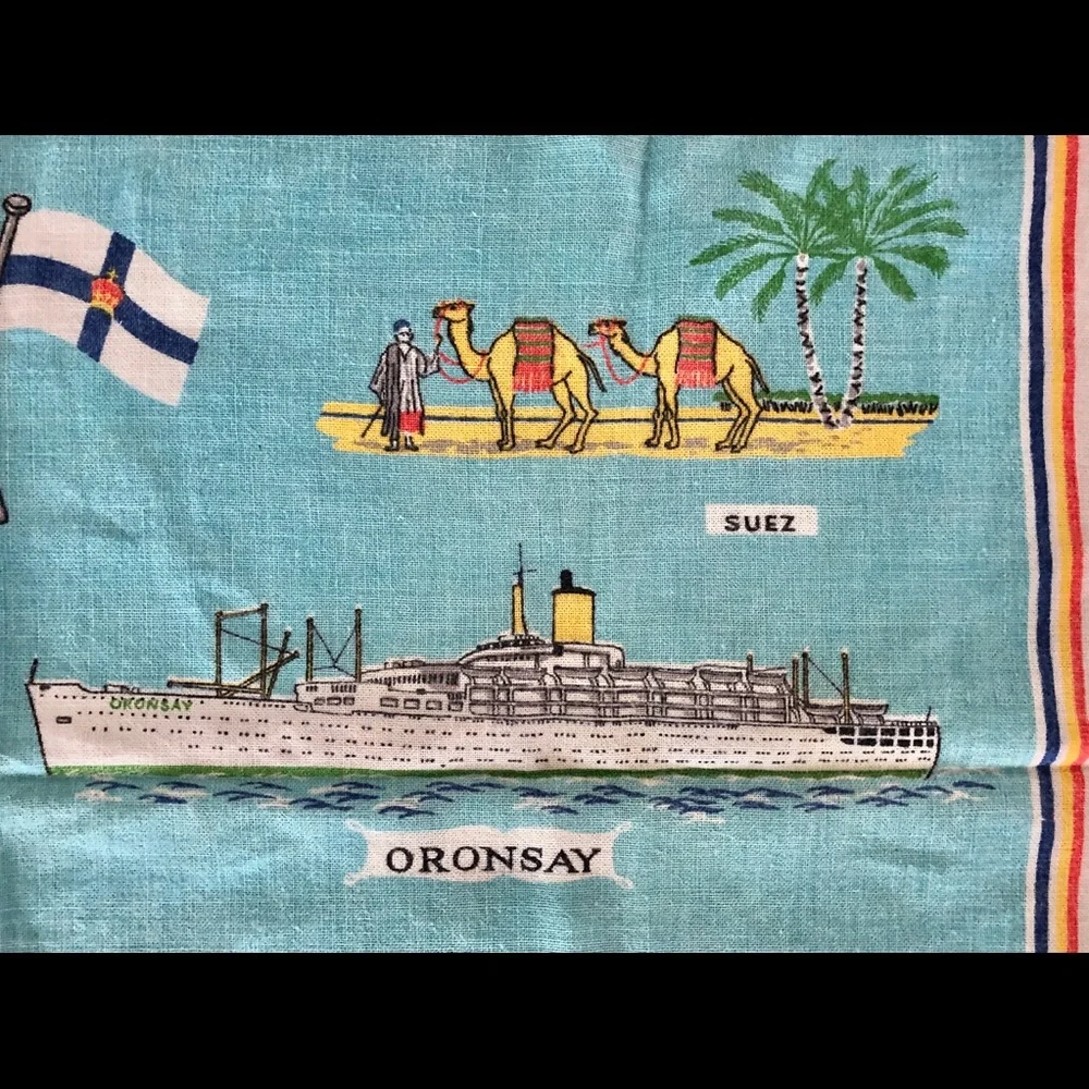 Vintage ULSTER Pacific Orient Ship Boat Ocean Liner Travel 60s Irish Linen Towel